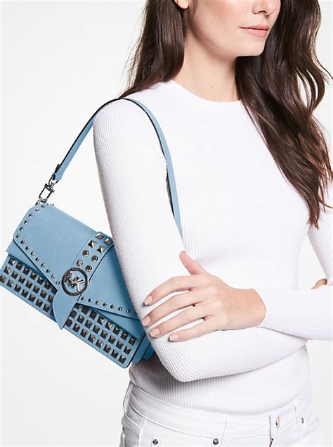 michael kors greenwich 30s6sgrm20|Greenwich Medium Studded Saffiano Leather Shoulder Bag.